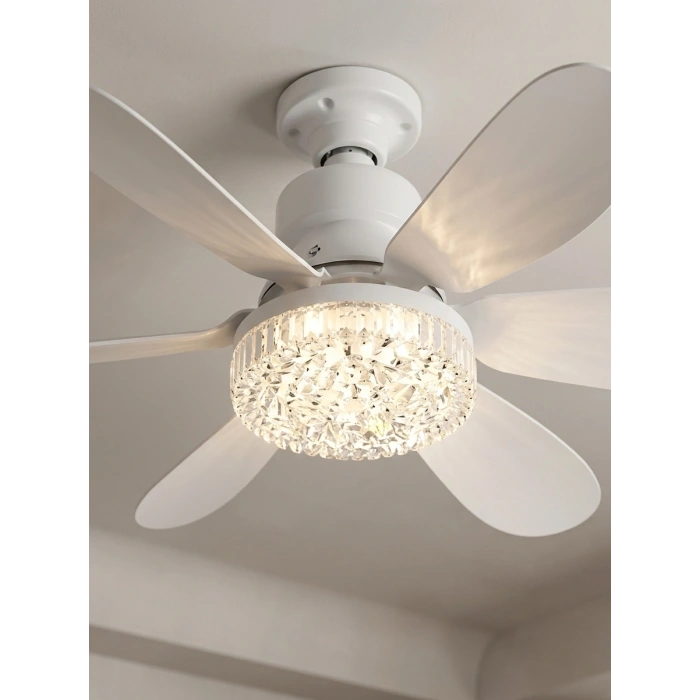 VipMarketim Crystal Aura 52 cm Ultra Sessiz LED Tavan Vantilatörü | 3 Kademeli Bakır Motor | Kumandalı Kristal Avize Vantilatör