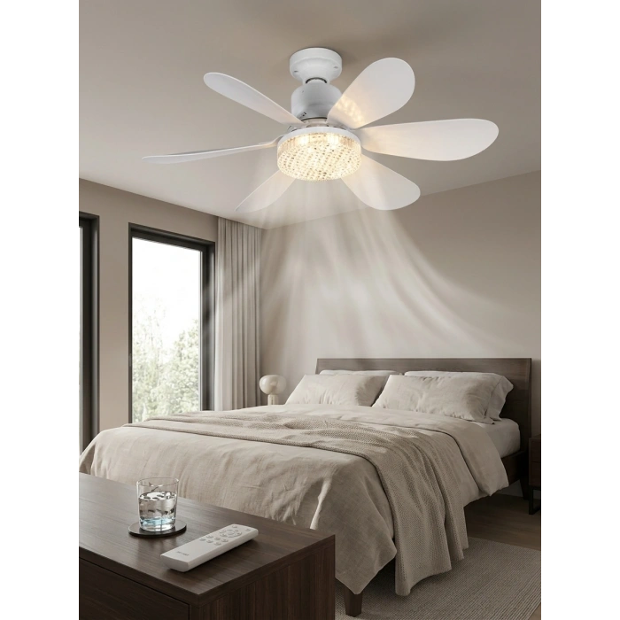 VipMarketim Crystal Aura 52 cm Ultra Sessiz LED Tavan Vantilatörü | 3 Kademeli Bakır Motor | Kumandalı Kristal Avize Vantilatör