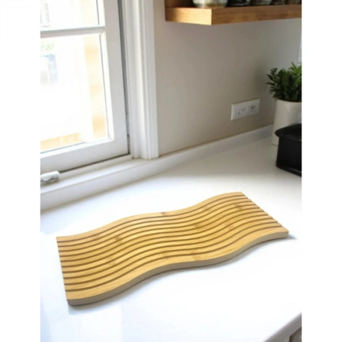 VipMarketim Dalgalı Çift Taraf Tasarımlı Ahşap Sunum Tepsisi