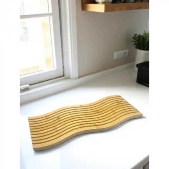 VipMarketim Dalgalı Çift Taraf Tasarımlı Ahşap Sunum Tepsisi