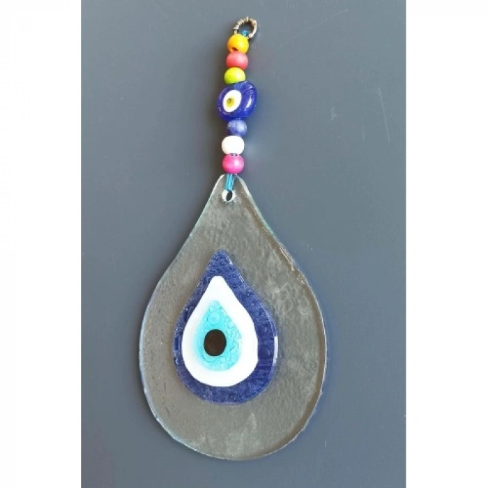 VipMarketim Damla Modeli Nazar Boncuklu Şeffaf Cam El Yapımı Duvar Süsü