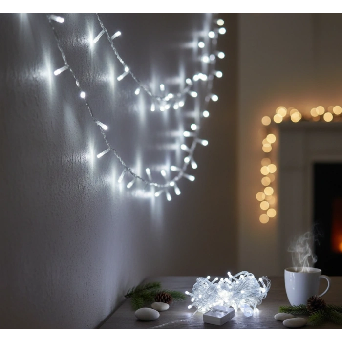 VipMarketim Damla Uçlu Beyaz Işık Şeffaf Kablo 10m 100 Led