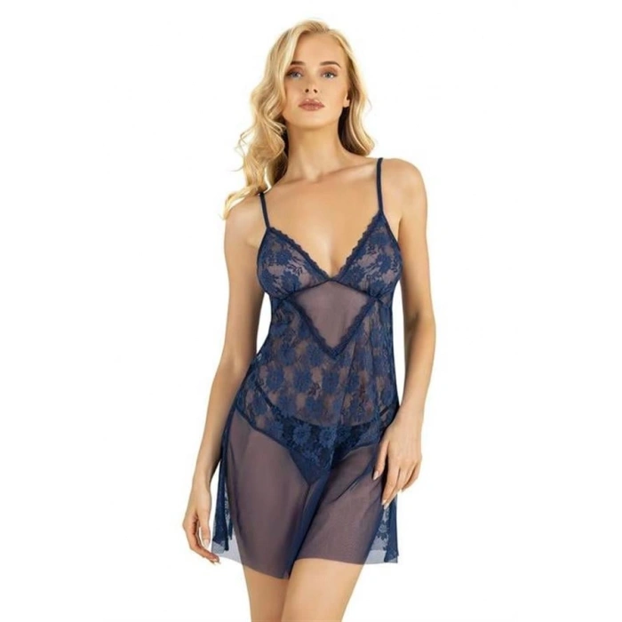 VipMarketim Dantel İşlemeli Mürdüm Kısa Tül Gecelik