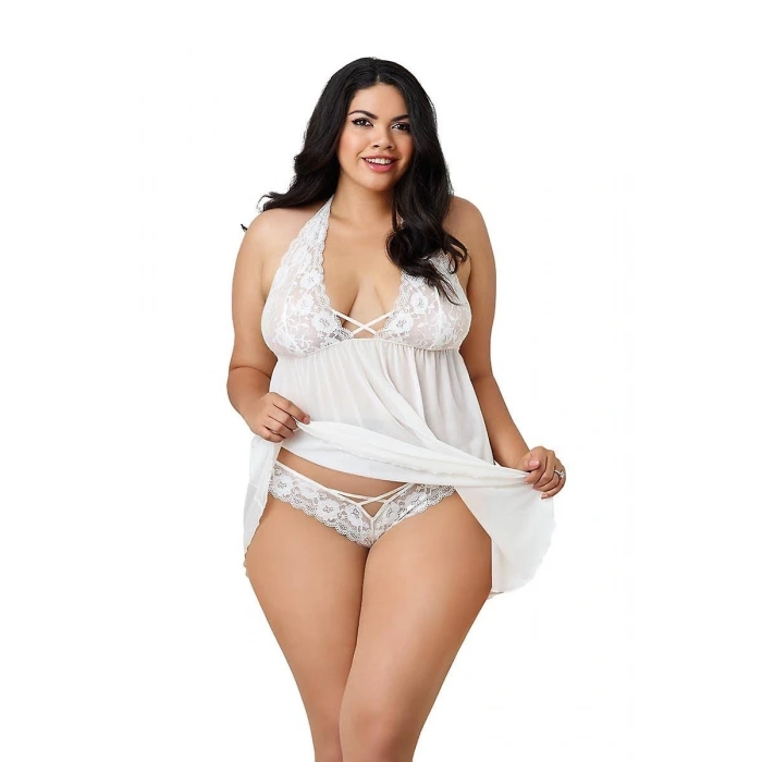 VipMarketim Dantelli Beyaz Büyük Beden Gecelik TM1273
