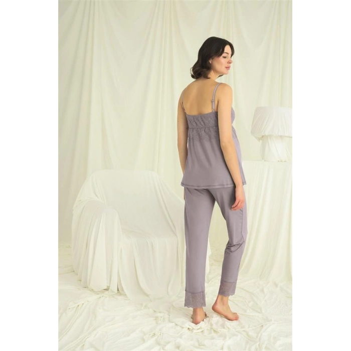 VipMarketim Dantelli Hamile Lohusa 3Lü Pijama Takımı