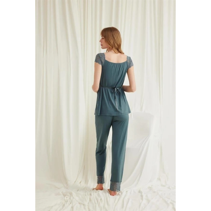 Vipmarketim Dantelli Önü Düğmeli Hamile Lohusa 3lü Viskon Pijama Takımı