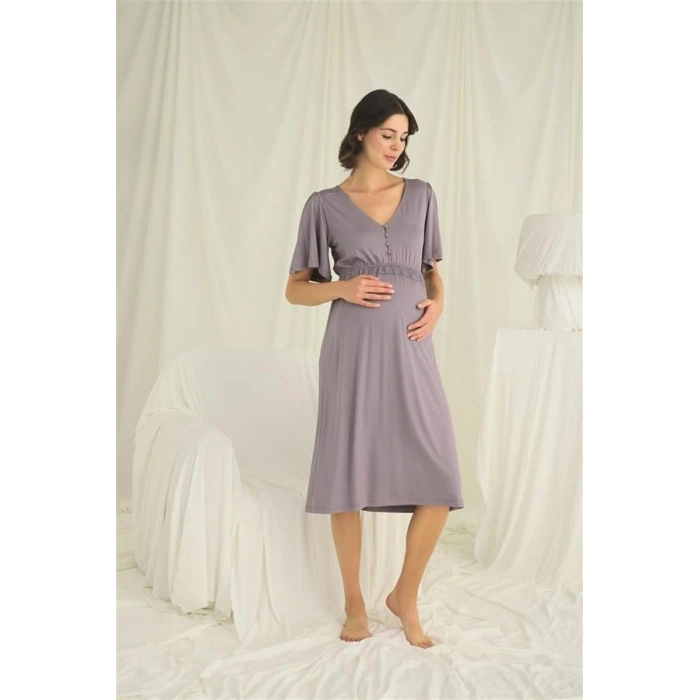 Vipmarketim Dantelli Önü Düğmeli Hamile Lohusa Gecelik