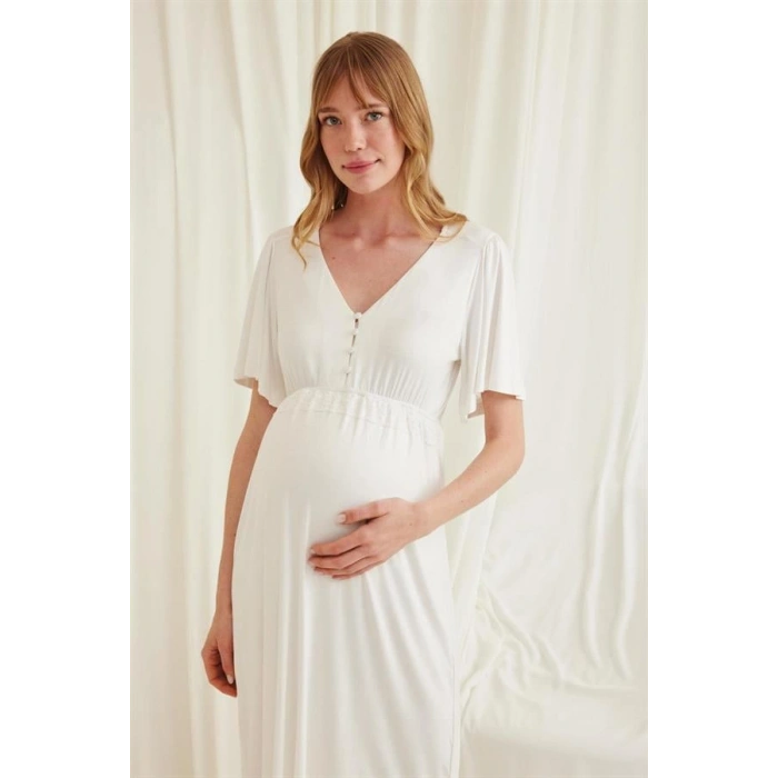 VipMarketim Dantelli Önü Düğmeli Hamile Lohusa Gecelik