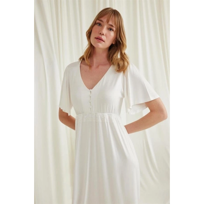 Vipmarketim Dantelli Önü Düğmeli Hamile Lohusa Gecelik