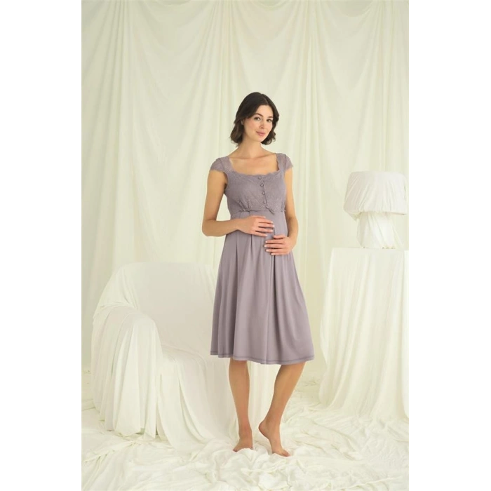 Vipmarketim Dantelli Önü Düğmeli Hamile Lohusa Sabahlık Takımı