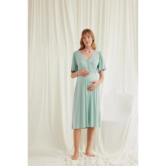 VipMarketim Dantelli Önü Düğmeli Hamile Lohusa Viskon Gecelik