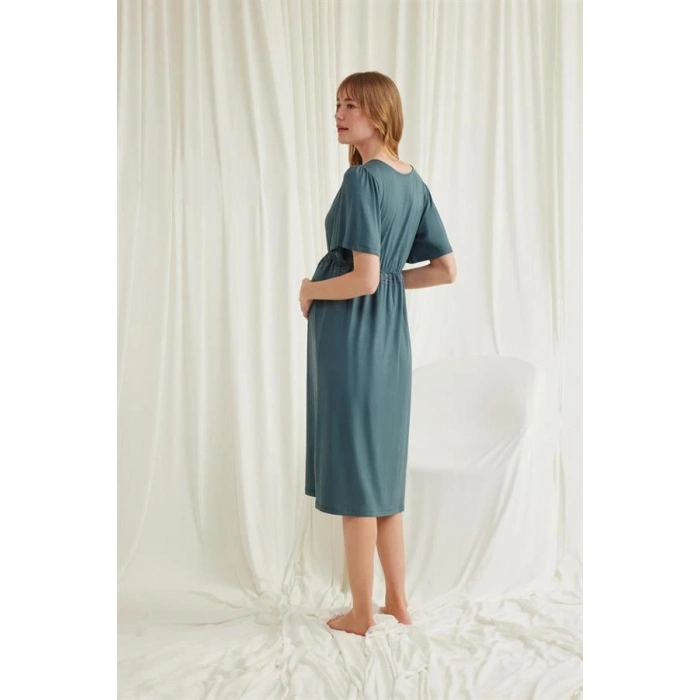 VipMarketim Dantelli Önü Düğmeli Hamile Lohusa Viskon Gecelik