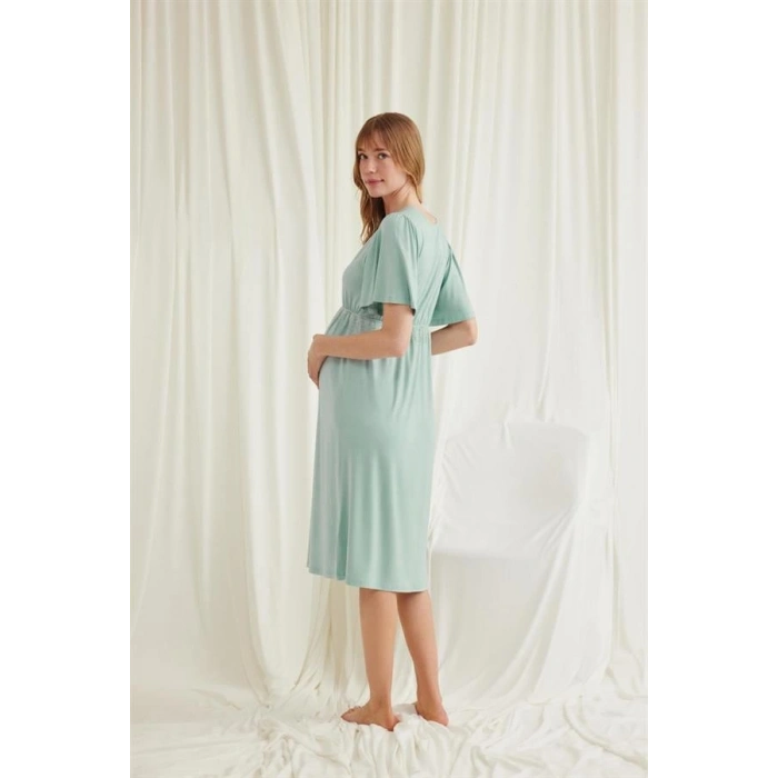 VipMarketim Dantelli Önü Düğmeli Hamile Lohusa Viskon Gecelik