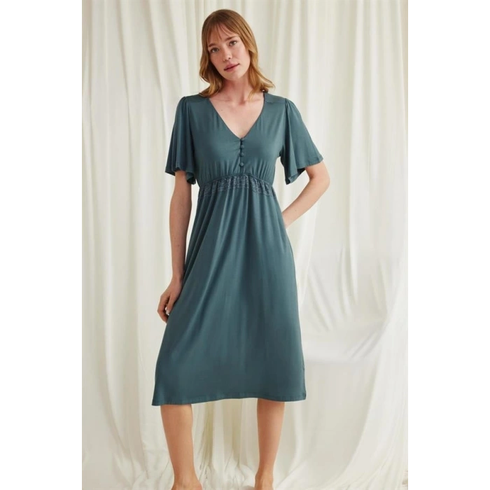 Vipmarketim Dantelli Önü Düğmeli Hamile Lohusa Viskon Gecelik