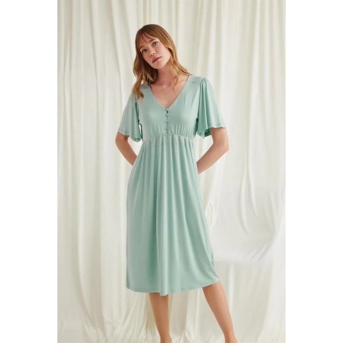 VipMarketim Dantelli Önü Düğmeli Hamile Lohusa Viskon Gecelik