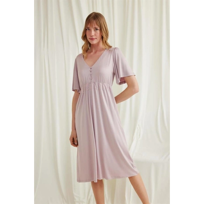 VipMarketim Dantelli Önü Düğmeli Hamile Lohusa Viskon Gecelik