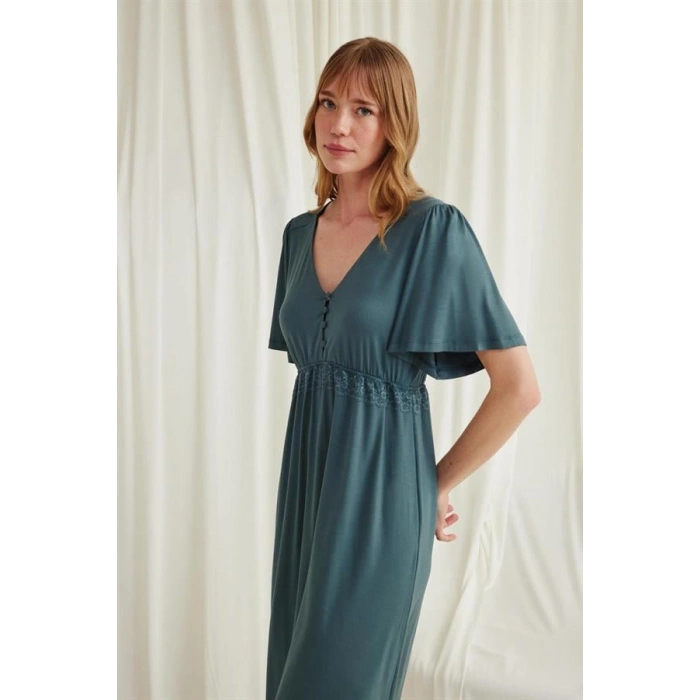 VipMarketim Dantelli Önü Düğmeli Hamile Lohusa Viskon Gecelik