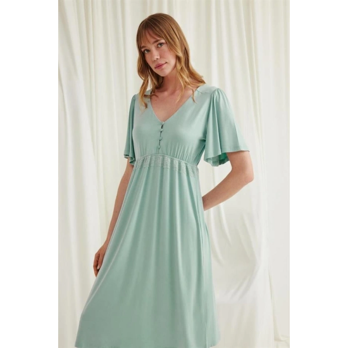 Vipmarketim Dantelli Önü Düğmeli Hamile Lohusa Viskon Gecelik