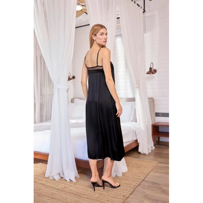 Vipmarketim Dantelli Tüllü Ve Dekolteli Saten Sabahlık Takımı