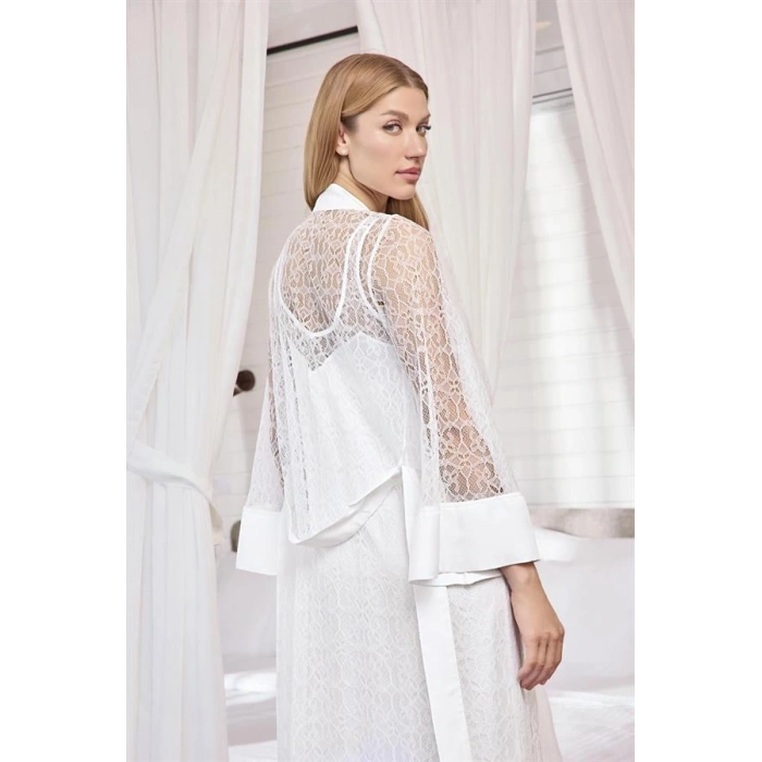 VipMarketim Dantelli Ve Dekolteli Saten Sabahlık Takımı