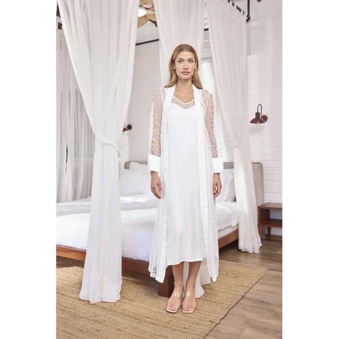 VipMarketim Dantelli Ve Dekolteli Saten Sabahlık Takımı