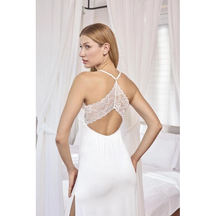 VipMarketim Dantelli Ve Dekolteli Yırtmaçlı Gecelik