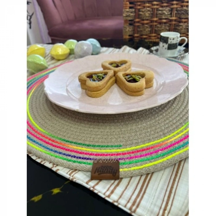 VipMarketim DecoHandy 39cm Neon Renkli Şeritli Jüt Örme Supla Amerikan Servis