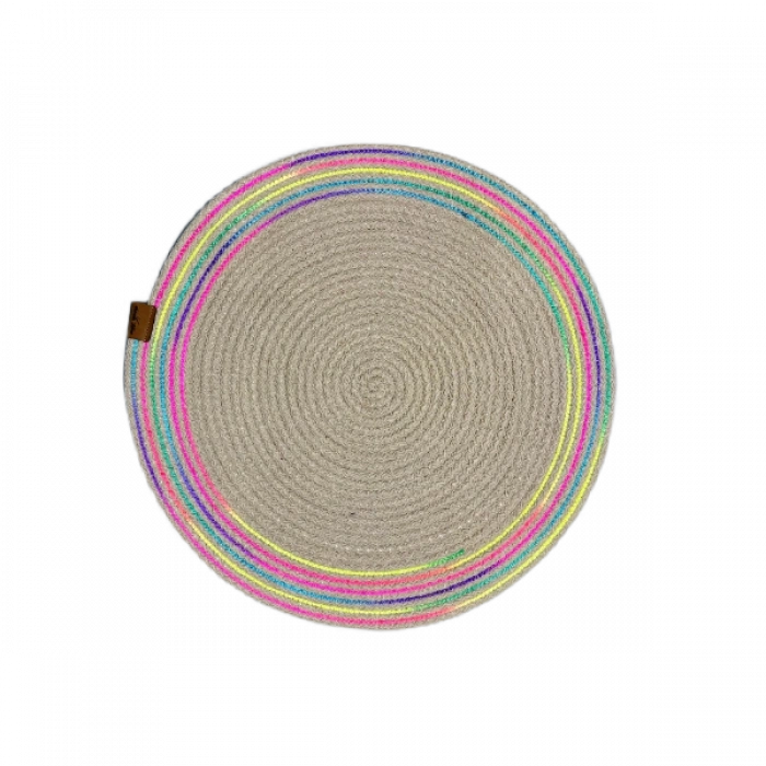VipMarketim DecoHandy 39cm Neon Renkli Şeritli Jüt Örme Supla Amerikan Servis