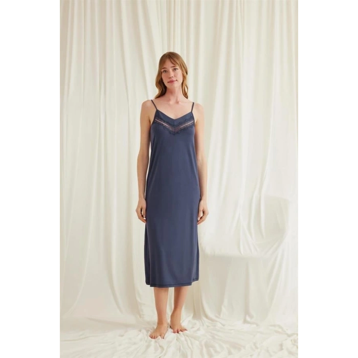 Vipmarketim Dekolteli Yakası Ve Kolu Dantelli Sabahlık Takımı