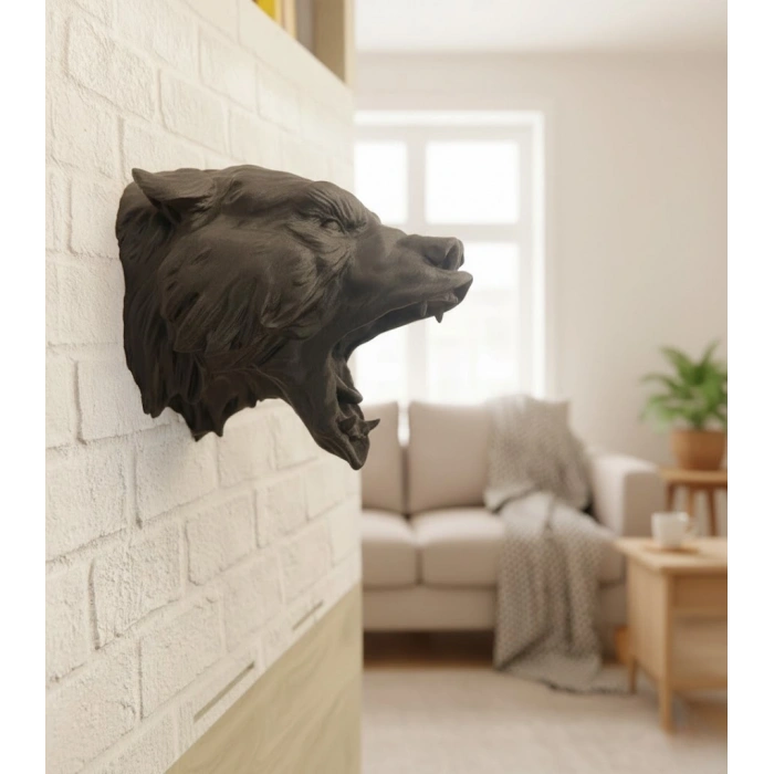 VipMarketim Dekoratif Asılabilir Siyah Ayı Başı 3D Duvar Heykeli 25x19 cm