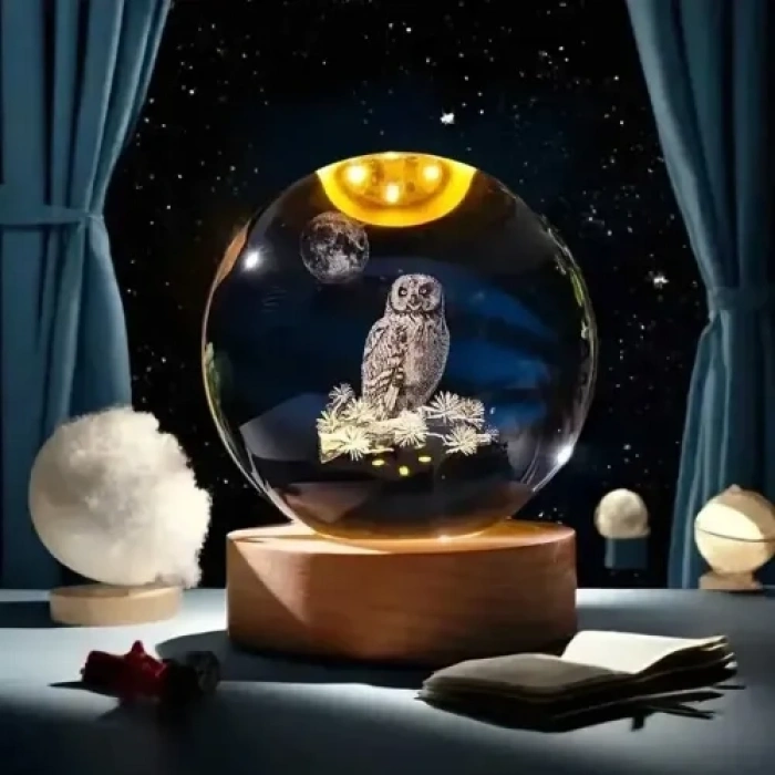 VipMarketim Dekoratif Baykuş Tasarımlı Işıklı Cam Küre