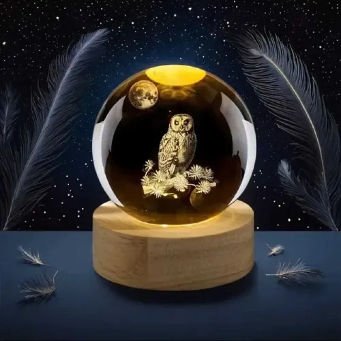 VipMarketim Dekoratif Baykuş Tasarımlı Işıklı Cam Küre