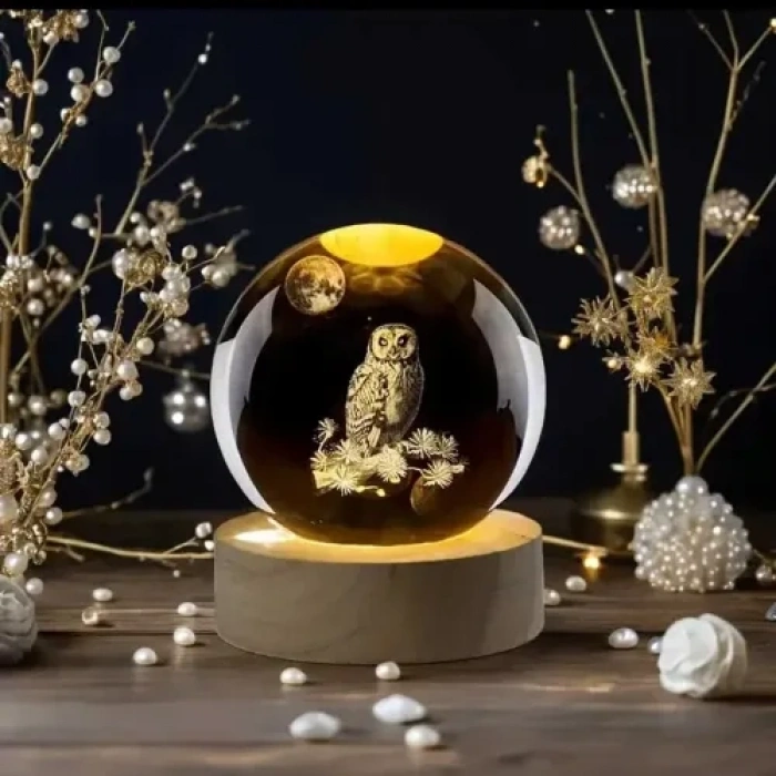 VipMarketim Dekoratif Baykuş Tasarımlı Işıklı Cam Küre