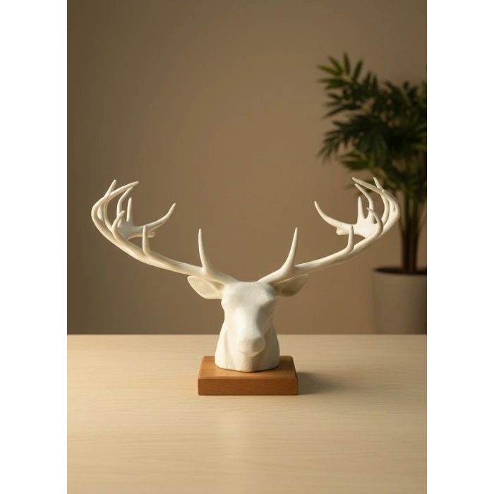 VipMarketim Dekoratif Geyik Başı Heykel 25 cm Modern Minimal Tasarım