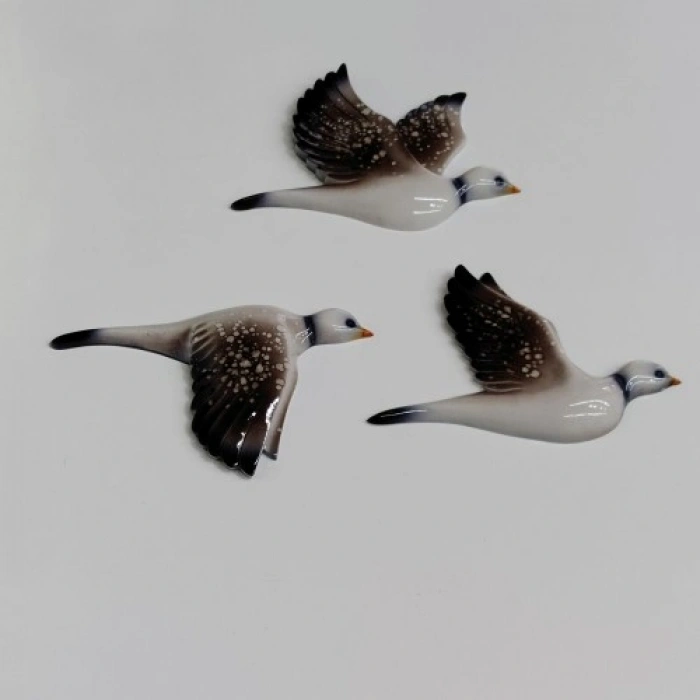 VipMarketim Dekoratif Kahverengi Renk Üç Martı Seramik Duvar Süsü