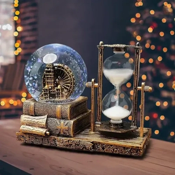 VipMarketim Dekoratif Kar Küresi ve Kum Saati Gold