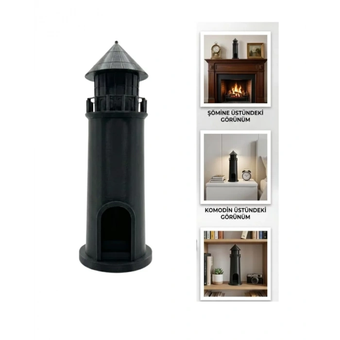 VipMarketim Deniz Temalı 3D Siyah Deniz Feneri Dekoratif Hediyelik Obje