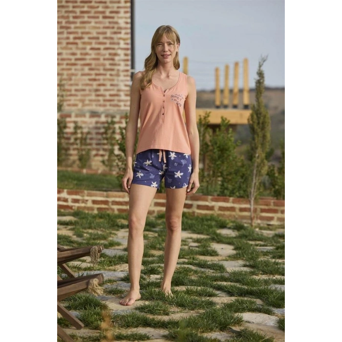 Vipmarketim Deniz Yıldızı Desenli Ve Baskılı Önü Düğmeli listen The Song Of The Sea Şort Takımı