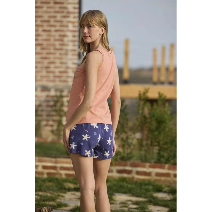 VipMarketim Deniz Yıldızı Desenli Ve Baskılı Önü Düğmeli Listen The Song Of The Sea Şort Takımı