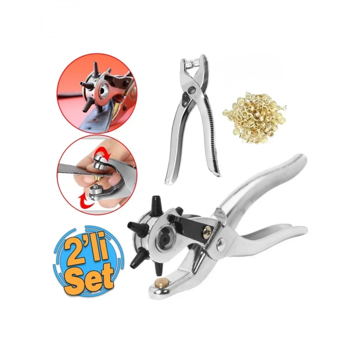 VipMarketim Deri Delme Aparatı 2li Kemer Çanta Ayakkabı Delme Pensesi Seti