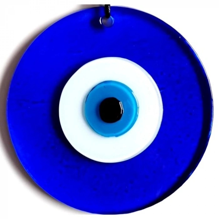 VipMarketim Deri İpli El Yapımı Nazar Boncuklu Mavi Renk Cam Duvar Süsü