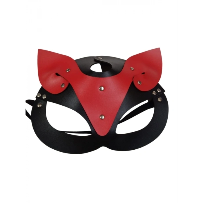 VipMarketim Deri Kedi Kız Maskesi Siyah Kırmızı