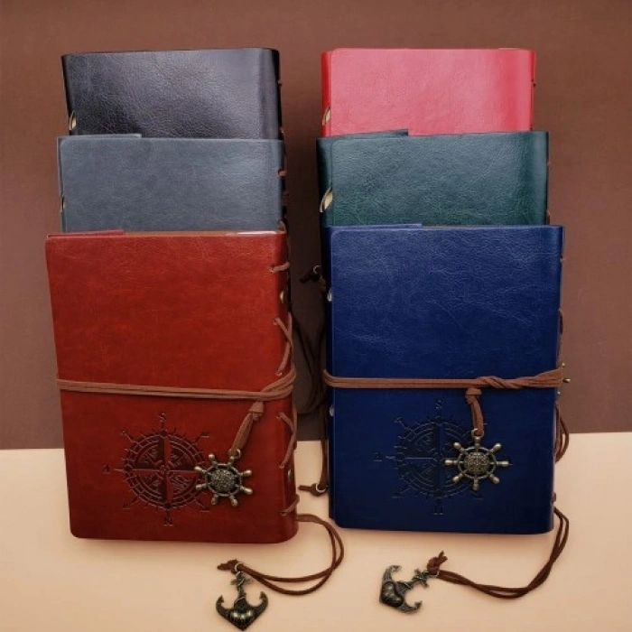 VipMarketim Deri Pusula Tasarımlı Defter