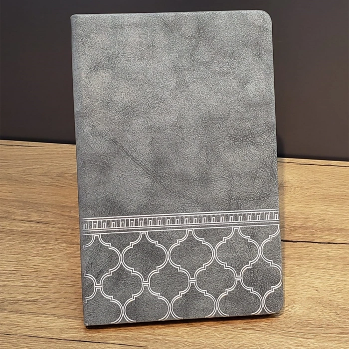 VipMarketim Desenli Gri Renk Deri Defter