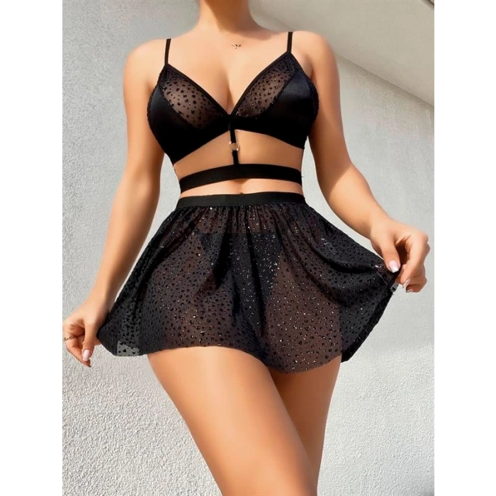 VipMarketim Desenli Mini Etekli Sütyen Takımı