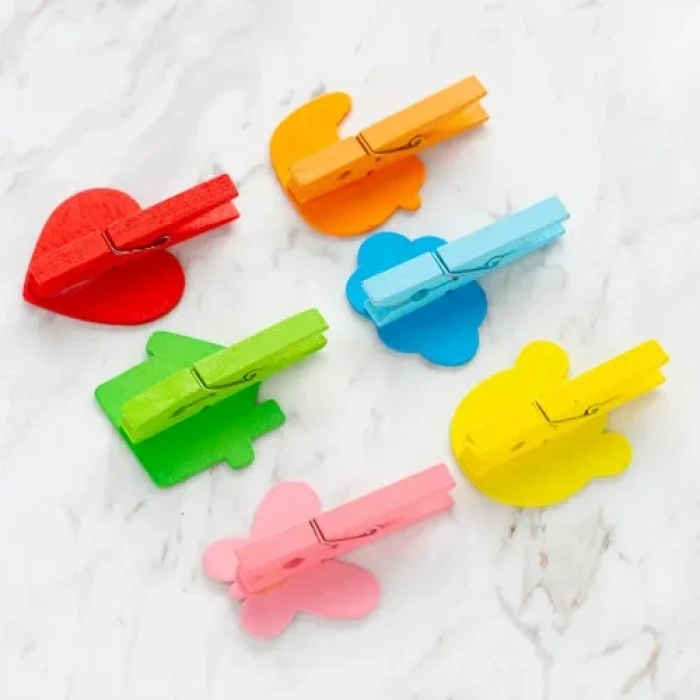 VipMarketim Desenli Notlu Ahşap Mandal (6lı Set - 10 Paket)