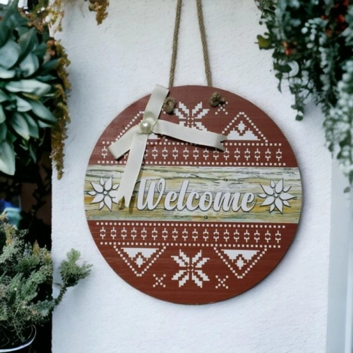 VipMarketim Dijital Baskı Welcome Kapı Süsü 30 Cm Kapı Süsü