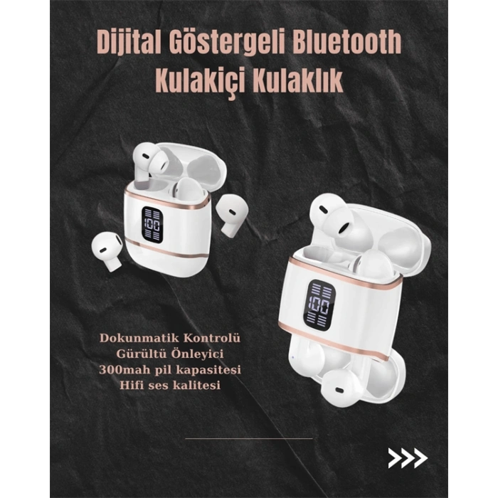 VipMarketim Dijital Göstergeli Bluetooth Kulakiçi Kulaklık – 4’lü Paket Gürültü Engellemeli
