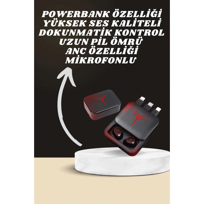 VipMarketim Dijital Göstergeli Powerbank Kablosuz Kulaklık ve 7 Kordonlu Yeni Nesil Akıllı Saat Dokunmatik Kontrol