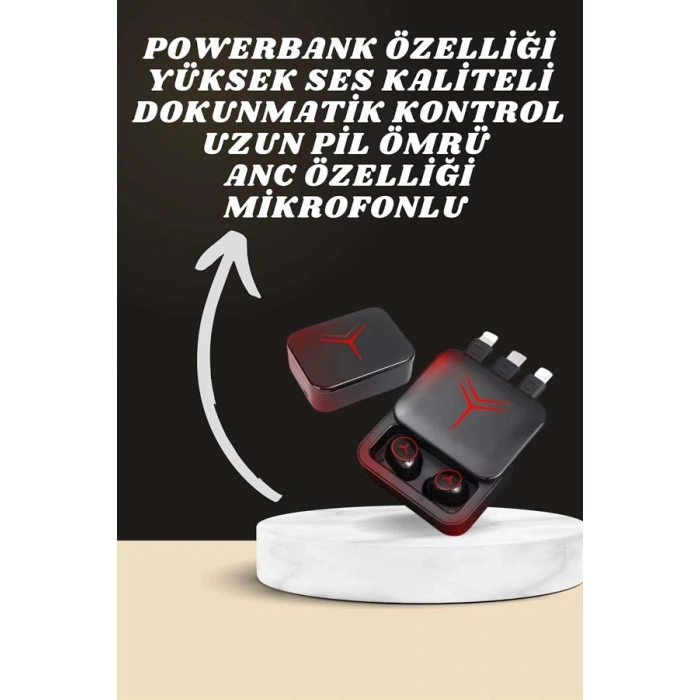 VipMarketim Dijital Göstergeli Powerbank Kablosuz Kulaklık ve 7 Kordonlu Yeni Nesil Akıllı Saat Dokunmatik Kontrol